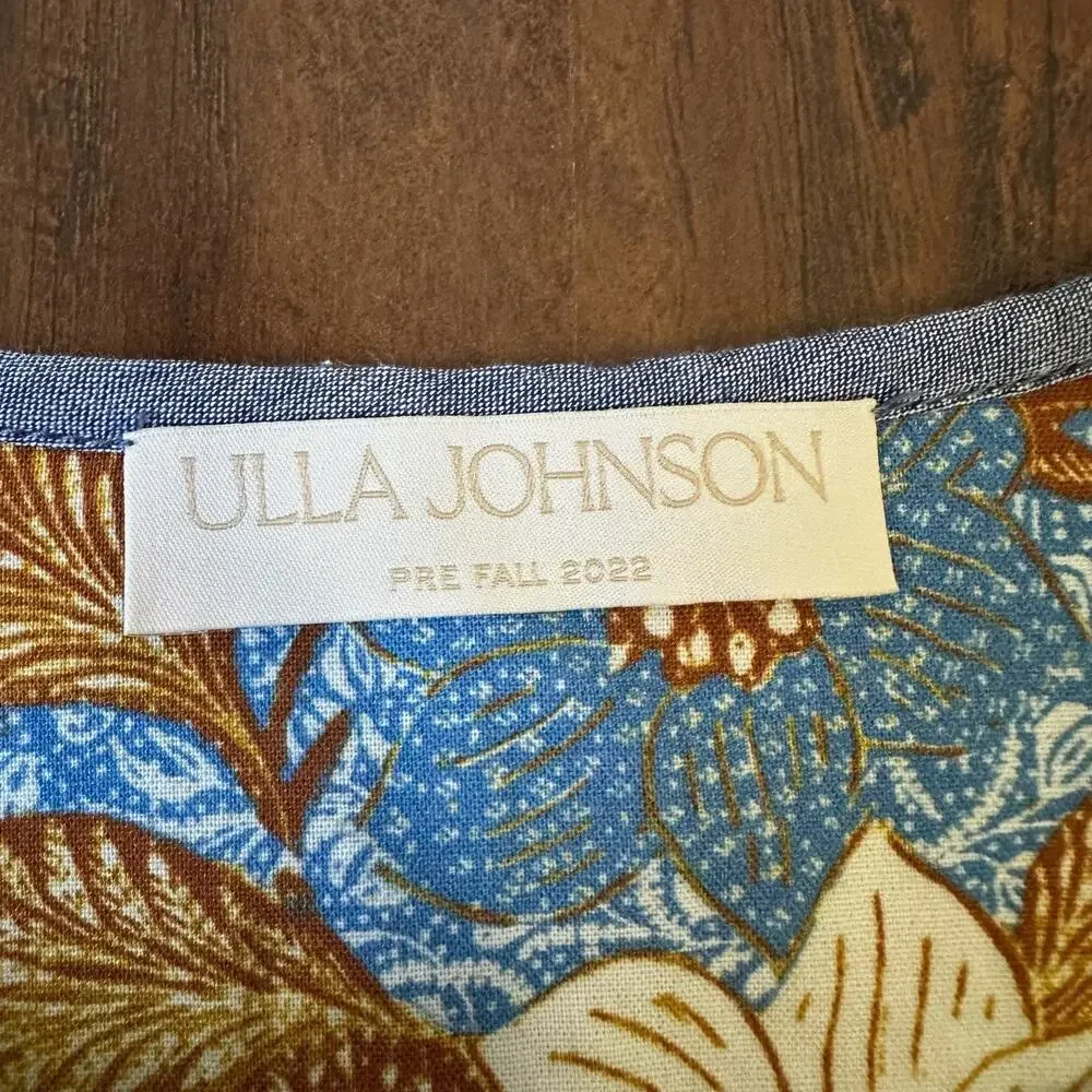 ULLA JOHNSON Joanie Blouse Lapis Blue Floral Puff Long Sleeve Boho